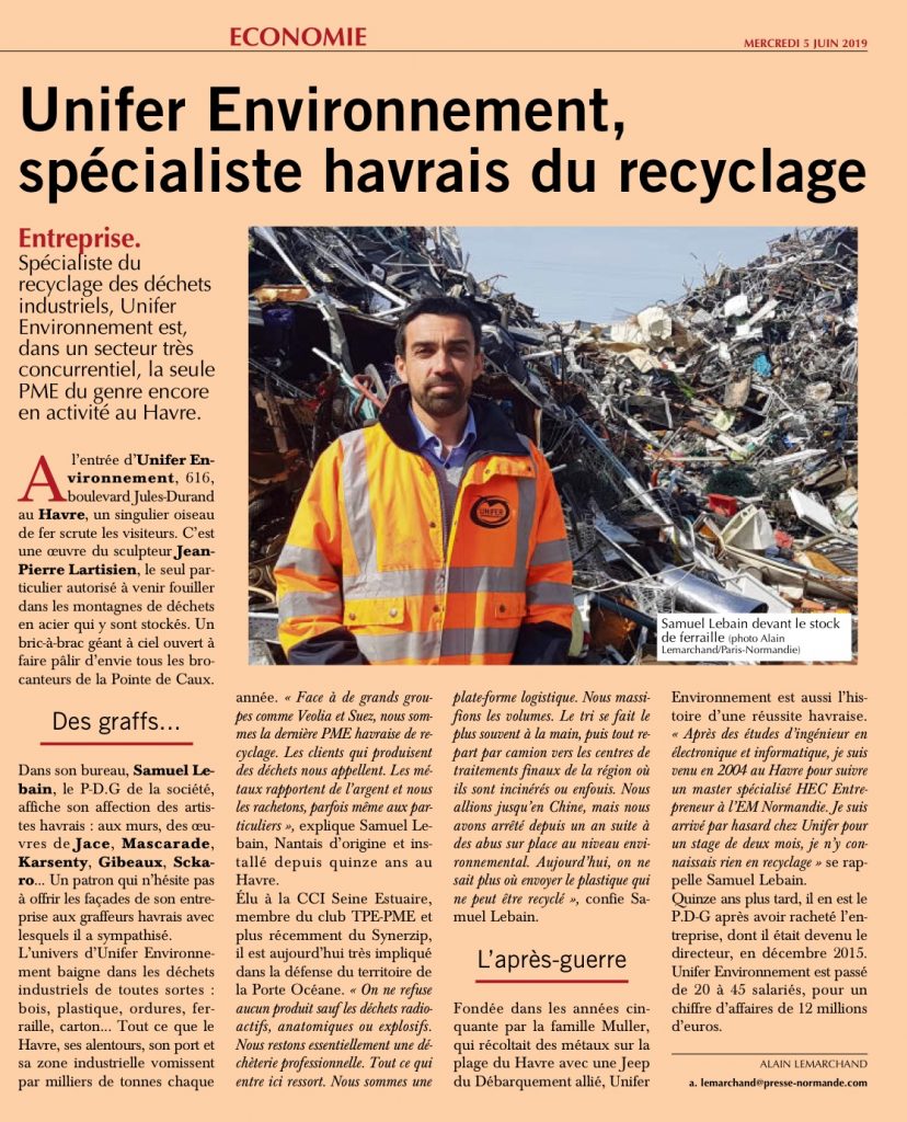Article Presse Paris Normandie  Juin 2019  UNIFER Environnement Le